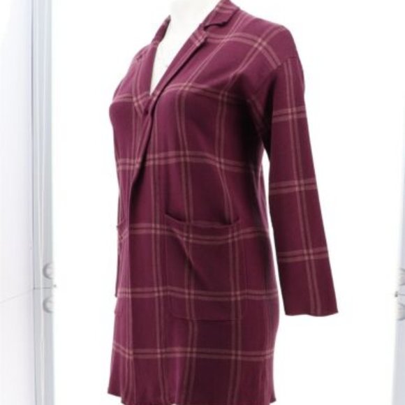 NWT G‎ BY GIULIANA JACQUARD SWEATER KNIT DUSTER CARDIGAN WINE PLAID 2X (PETITE) - Picture 1 of 12